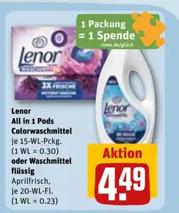 REWE DE Lenor All in 1 Pods Colorwaschmittel oder Waschmittel flüssig tilbud
