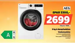 Power AEG 9 kg & dampfunktion Vaskemaskine LS511P94P tilbud