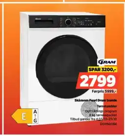 Power GRAM Skånsom Pearl Drum trumle Tørretumbler DDH60084 tilbud