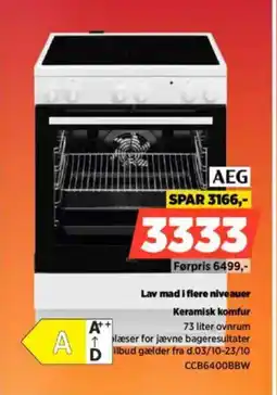 Power AEG Keramisk komfur CCB6400BBW tilbud