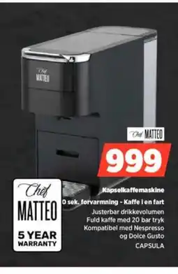 Power Chef Matteo Kapselkaffemaskine CAPSULA tilbud