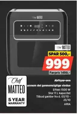 Power Chef Matteo Airfryer-ovn ARIA tilbud