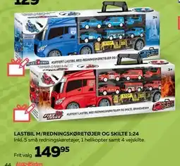 Legekæden LASTBIL M/REDNINGSKØRETØJER OG SKILTE 1:24, DKK 149.95 tilbud