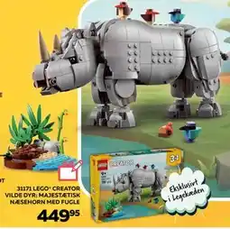 Legekæden 31171 LEGO CREATOR VILDE DYR: MAJESTÆTISK NÆSEHORN MED FUGLE, DKK 449.95 tilbud