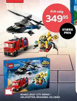 Legekæden 60462 LEGO. CITY REMIX – HELIKOPTER, BRANDBIL OG UBÅD, DKK 349.95 tilbud