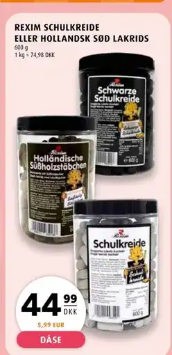 Scandinavian Park REXIM SCHULKREIDE ELLER HOLLANDSK SØD LAKRIDS, DKK 44.99 tilbud