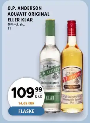 O.P. ANDERSON AQUAVIT ORIGINAL ELLER KLAR, DKK 109.99