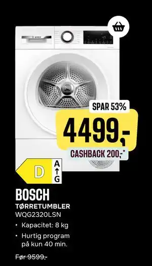 BOSCH TØRRETUMBLER WQG2320LSN, DKK 4499