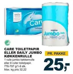 Let-Køb CARE TOILETPAPIR ELLER DAILY JUMBO KØKKENRULLE, DKK 25 tilbud