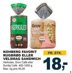 Let-Køb KOHBERG FAVORIT RUGBRØD ELLER VELSMAG SANDWICH, DKK 18 tilbud