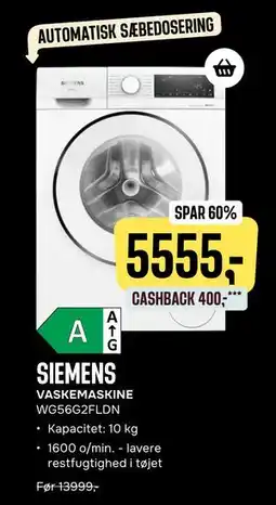 Skousen SIEMENS VASKEMASKINE WG56G2FLDN, DKK 5555 tilbud