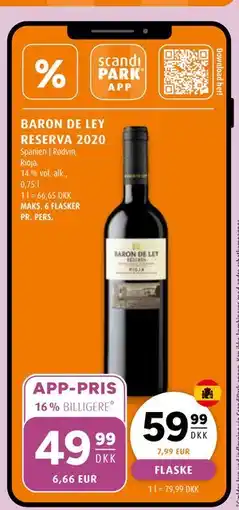 Scandinavian Park BARON DE LEY RESERVA 2020, DKK 59.99, App-pris tilbud