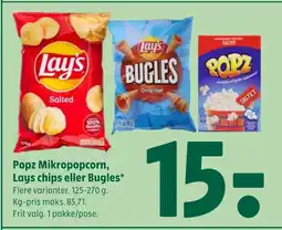 Coop 365 Popz Mikropopcorn, Lays chips eller Bugles tilbud