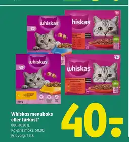Coop 365 Whiskas menuboks eller tørkost tilbud