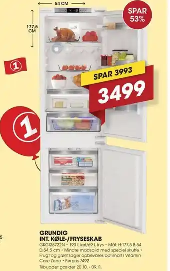 Punkt1 Grundig int. køle-/fryseskab tilbud