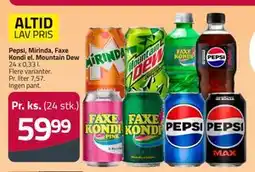 Fleggaard Pepsi, Mirinda, Faxe Kondi el. Mountain Dew, DKK 59.99 tilbud