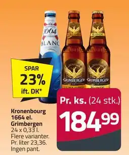 Fleggaard Kronenbourg 1664 el. Grimbergen, DKK 184.99 tilbud