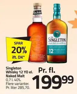 Fleggaard Singleton Whisky 12 YO el. Naked Malt, DKK 199.99 tilbud
