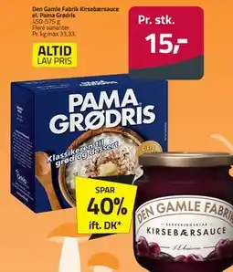 Fleggaard Den Gamle Fabrik Kirsebærsauce el. Pama Grødris, DKK 15 tilbud