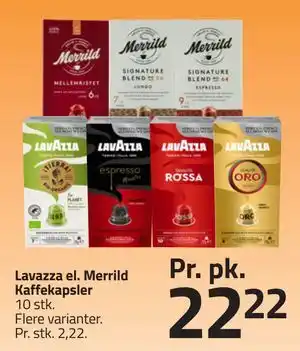 Lavazza el. Merrild Kaffekapsler, DKK 22.22