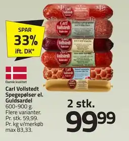 Fleggaard Carl Vollstedt Spegepølser el. Guldsardel, DKK 99.99 tilbud