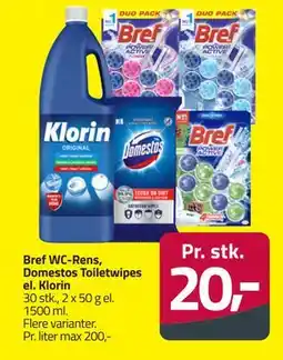 Fleggaard Bref WC-Rens, Domestos Toiletwipes el. Klorin, DKK 20 tilbud