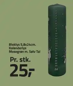 Fleggaard Bloklys 5,8x24cm. Kalenderlys Mosegrøn m. Sølv Tal, DKK 25 tilbud