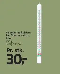 Fleggaard Kalenderlys 3x39cm. Ren Stearin Hvid m. Print, DKK 30 tilbud