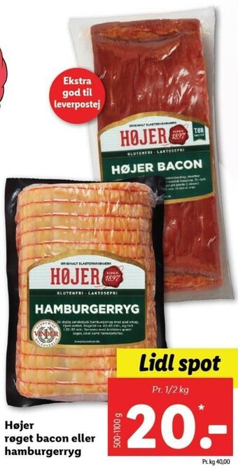 Lidl Højer Røget Bacon Eller Hamburgerryg 500-1100 g tilbud