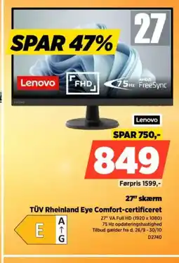 Power Lenovo 27" skærm D2740 tilbud