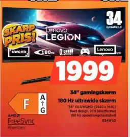 Power Lenovo 34" gamingskærm R34W30 tilbud