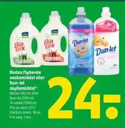 Coop 365 Biotex flydende vaskemiddel eller Dun-let skyllemiddel tilbud