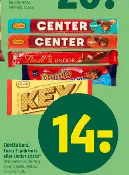 Coop 365 Cloetta bars, Fazer 2-pak bars eller Lindor sticks tilbud