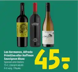 Coop 365 Las Hermanas, Alfredo Primitivo eller Hoffman Sauvignon Blanc tilbud