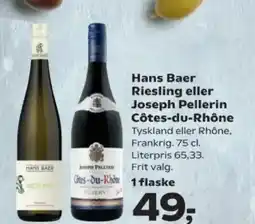 SuperBrugsen Hans Baer Riesling eller Joseph Pellerin Côtes-du-Rhône tilbud