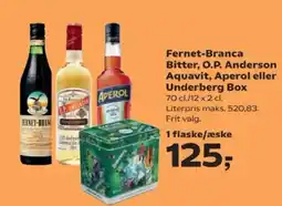 SuperBrugsen Fernet-Branca Bitter, O.P. Anderson Aquavit, Aperol eller Underberg Box tilbud