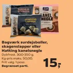 SuperBrugsen Bagværk surdejsboller, skagenslapper eller Hatting kanelsnegle tilbud
