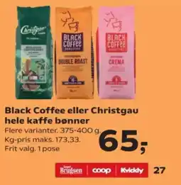 SuperBrugsen Black Coffee eller Christgau hele kaffe bønner tilbud