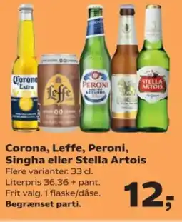 SuperBrugsen Corona, Leffe, Peroni, Singha eller Stella Artois tilbud