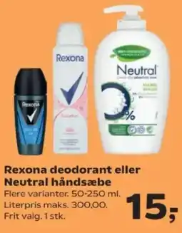 SuperBrugsen Rexona deodorant eller Neutral håndsæbe tilbud