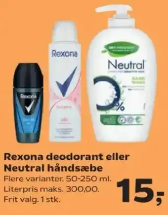 SuperBrugsen Rexona deodorant eller Neutral håndsæbe tilbud