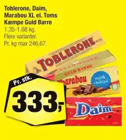 Calle Toblerone, Daim, Marabou XL el. Toms Kæmpe Guld Barre tilbud