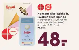 SPAR Hansens Økologiske Is, Isvafler eller Ispinde tilbud