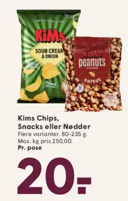 SPAR Kims Chips, Snacks eller Nødder tilbud