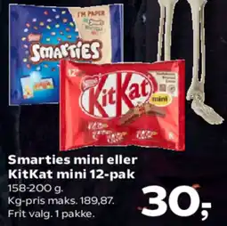 Kvickly Smarties mini eller KitKat mini 12-pak tilbud