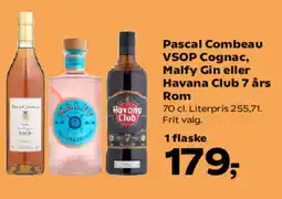 Kvickly Pascal Combeau VSOP Cognac, Malfy Gin eller Havana Club 7 års Rom tilbud