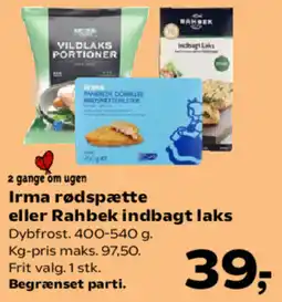 Kvickly Irma rødspætte eller Rahbek indbagt laks tilbud
