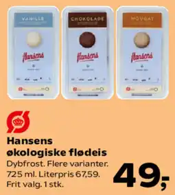 Kvickly HANSENS økologiske flødeis tilbud