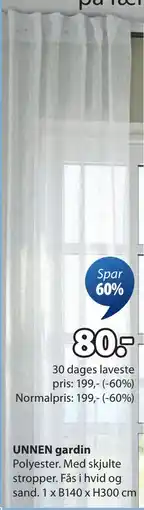 JYSK UNNEN gardin, DKK 80 tilbud