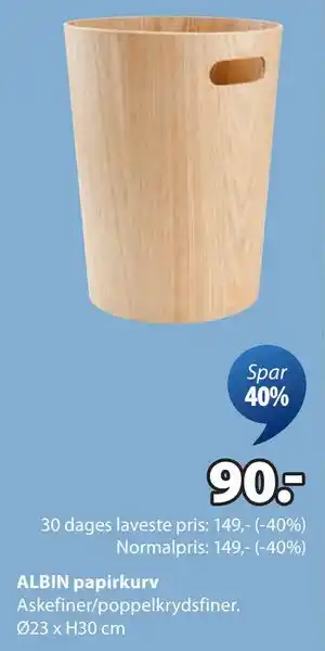 JYSK ALBIN papirkurv, DKK 90 tilbud